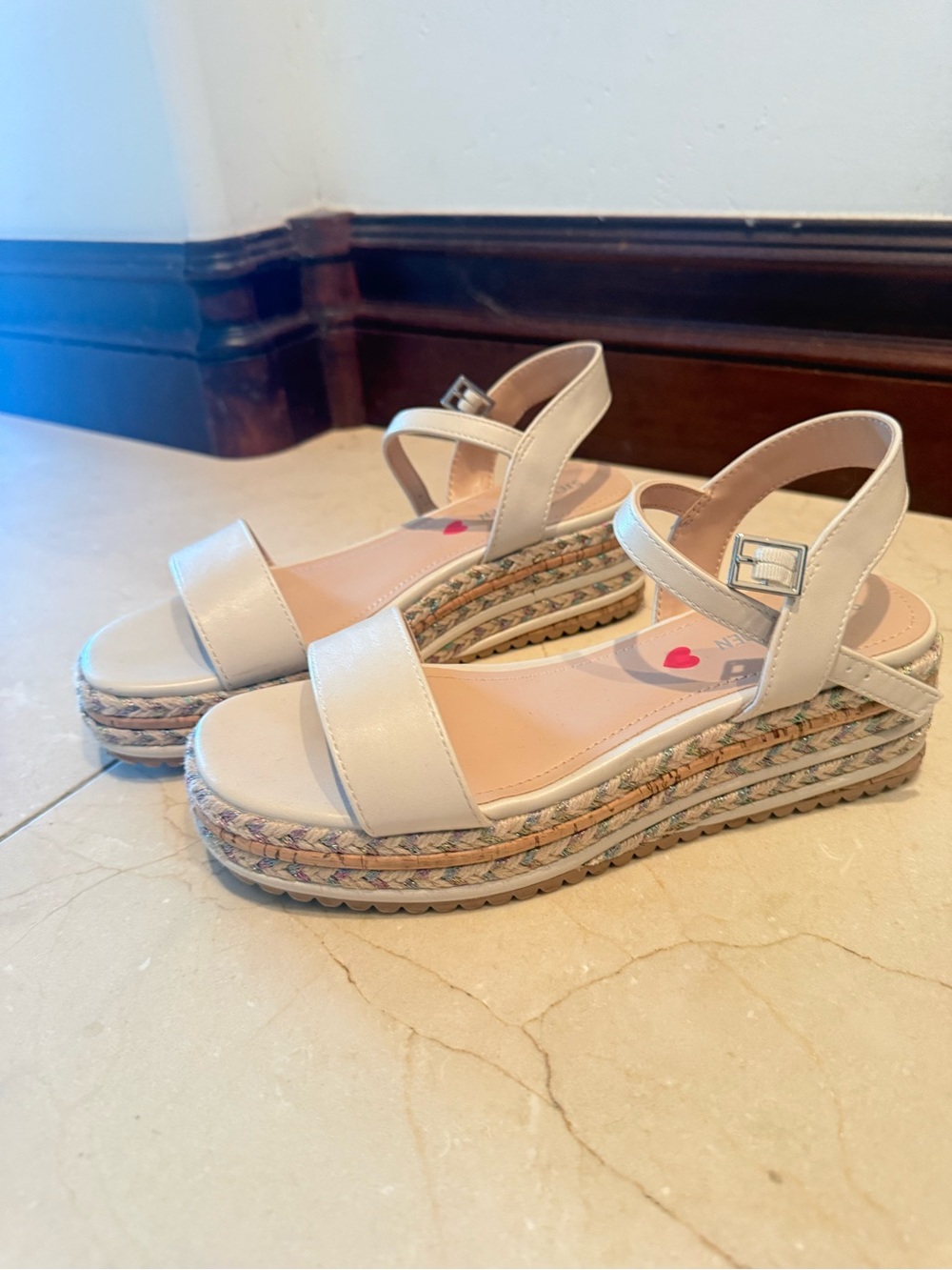 Steve Madden Girls Cream Espadrille Platform Sandals
